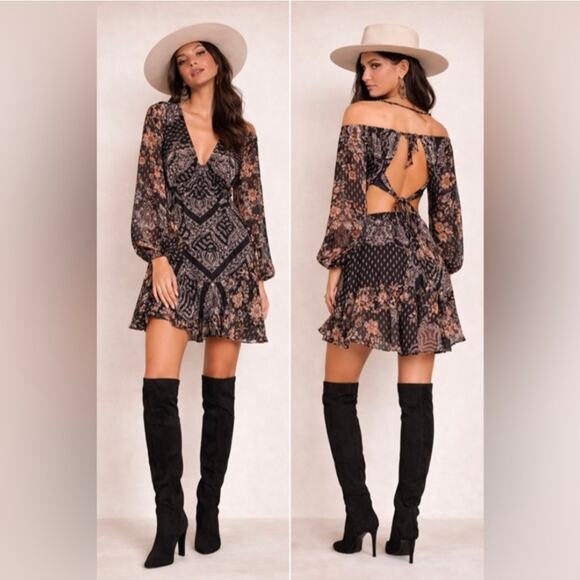 Free People Dresses & Skirts - Free People Mini Long Sleeve Open Back Dress